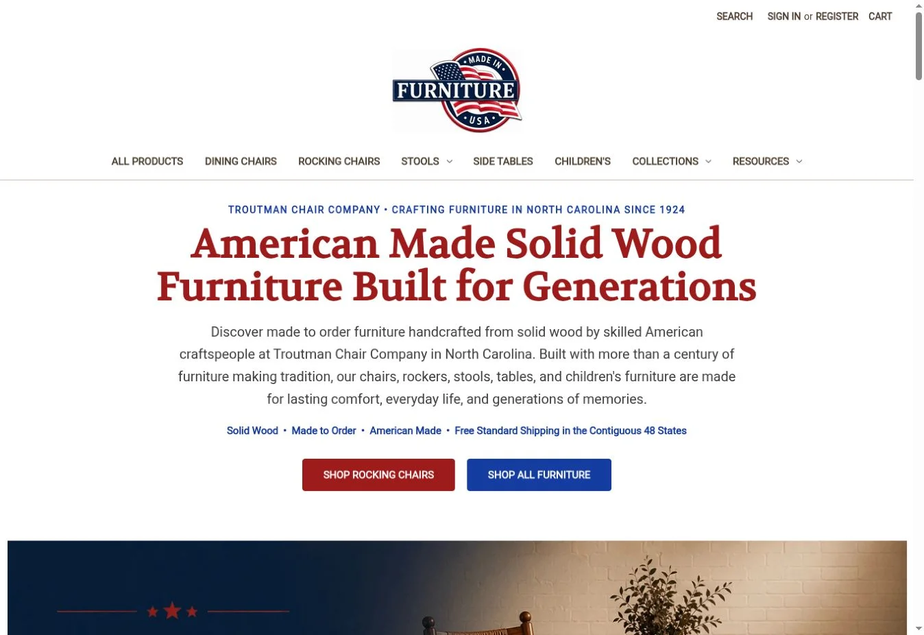 Furniture Made In USA website design with American made furniture collections
